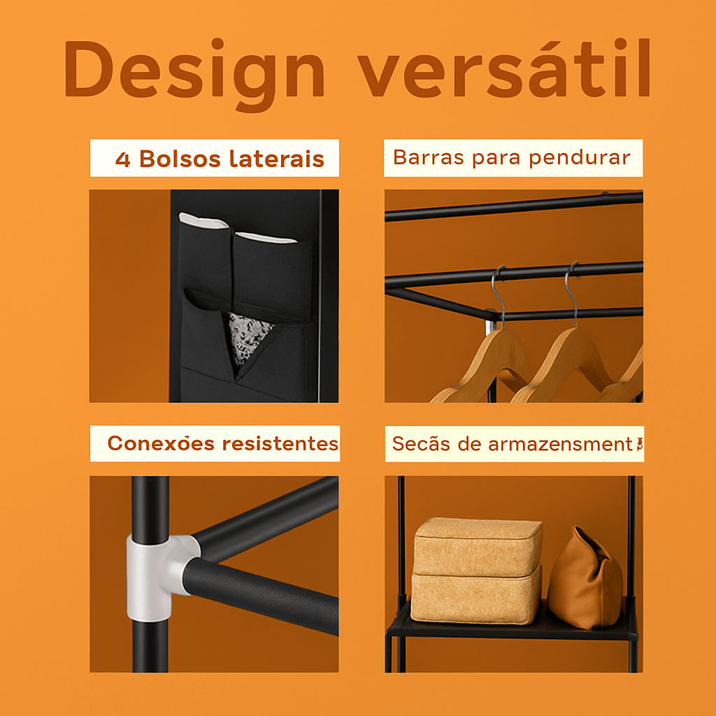 Guarda-Roupa Portátil em Tecido – Roupas e Sapatos Organizados